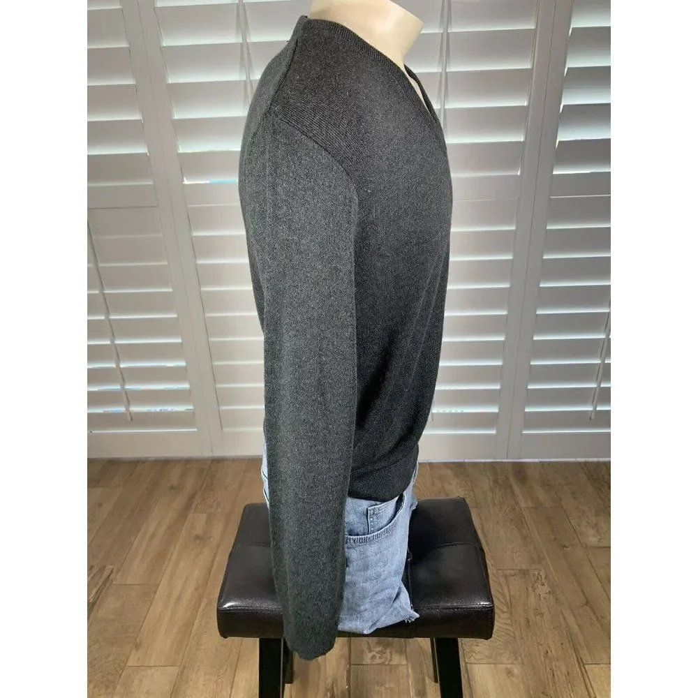 VTG 80s Jantzen Gray V-Neck Sweater Adult Large USA Made Lightweight Grandpa